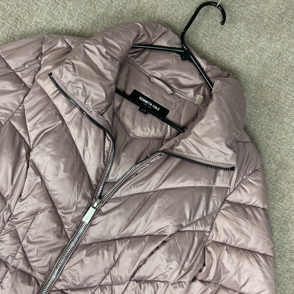 Kenneth Cole New York Puffer Jacket Womens Large Mauve Insulated Winter Full Zip